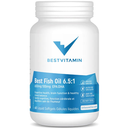 Bestvitamin Best Fish Oil 6.5:1 EPA:DHA 650mg:100mg, Healthy Brain & Mood Support, Liquid Softgels, Clearance 50% Off, Final Sale