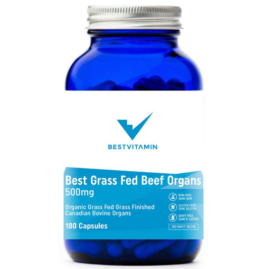 BestVitamin Best Grass Fed Beef Organs, Canadian Beef Sourced, 180 Capsules