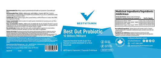 BestVitamin Best Gut Probiotic 10 Billion, 60 Enteric Capsules
