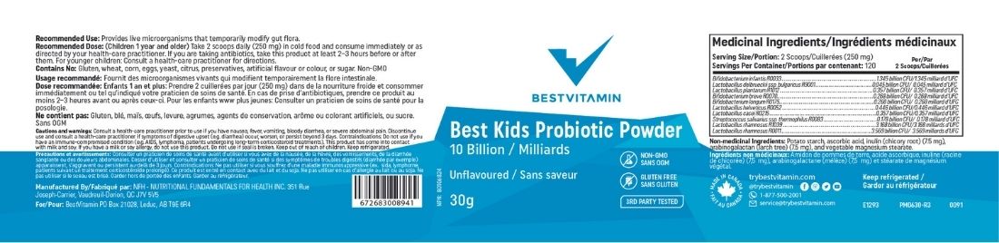 BestVitamin Best Kids Probiotic Powder, Flavourless, Mix in anything, 30g, Store in Fridge