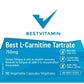 BestVitamin Best L-Carnitine Tartrate 750mg, Delays fatigue & aids in muscle recovery, 90 Vegetable Capsules