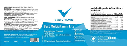 BestVitamin Best Multivitamin Lite, Science based essential formula, 2 month supply, 120 Vegetable Capsules
