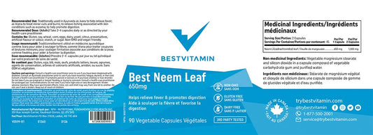BestVitamin Best Neem Leaf 650mg, Helps with skin & immune dysfunction, respiratory disease, 90 Vegetable Capsules