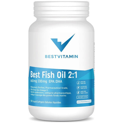 BestVitamin Best Fish Oil 2:1 EPA:DHA 660mg:330mg, Molecularly distilled, pharmaceutical grade, deep sea wild caught, 120 Liquid Softgels