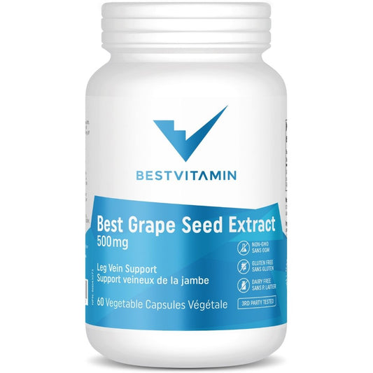 BestVitamin Best Grape Seed Extract 500mg, Extra Strength, 60 Vegetable Capsules
