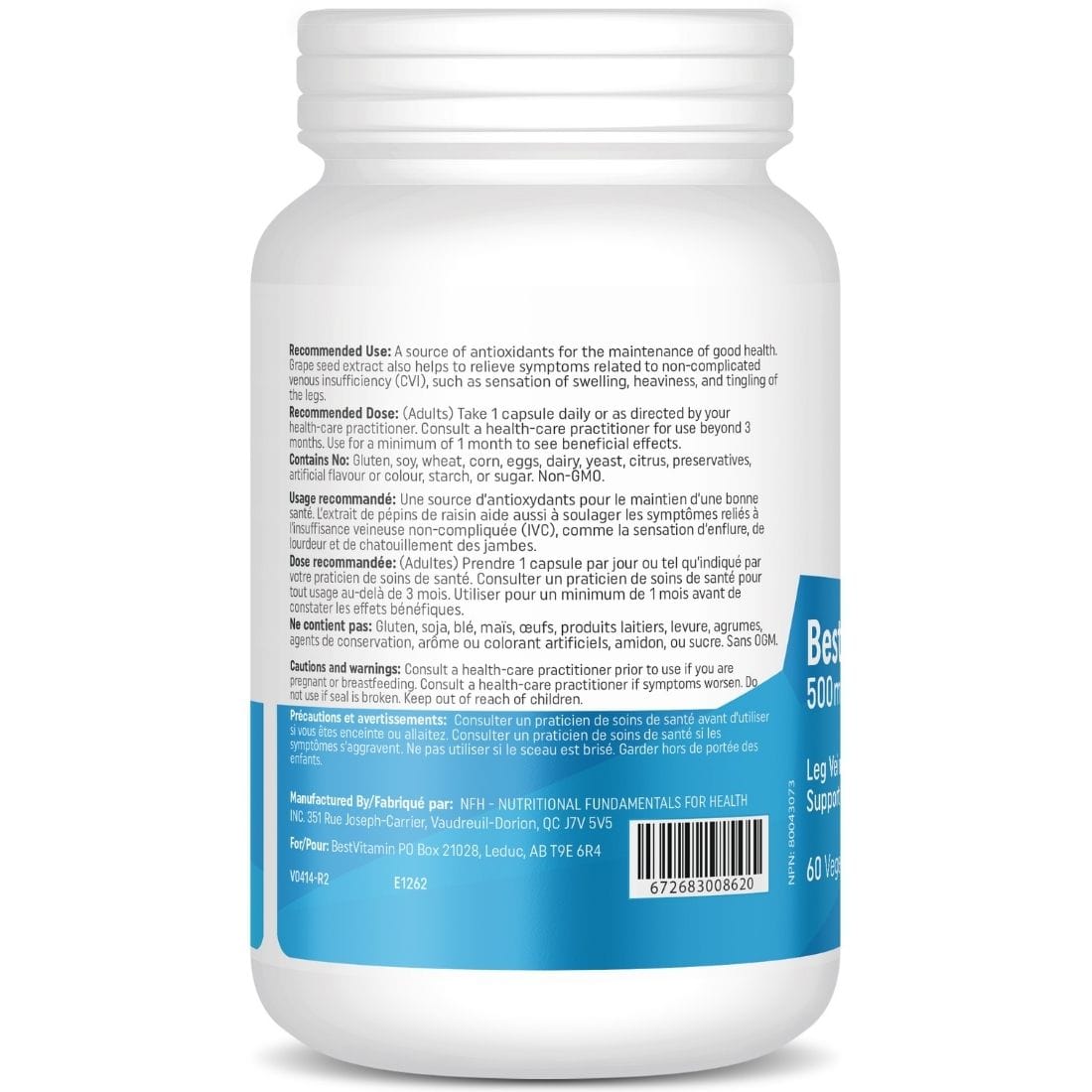 BestVitamin Best Grape Seed Extract 500mg, Extra Strength, 60 Vegetable Capsules, Clearance 50% Off, Final Sale