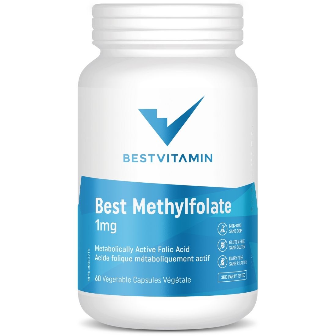 BestVitamin Best Methylfolate 1mg, Gluten-Free, Non-GMO, 60 Vegetable Capsules