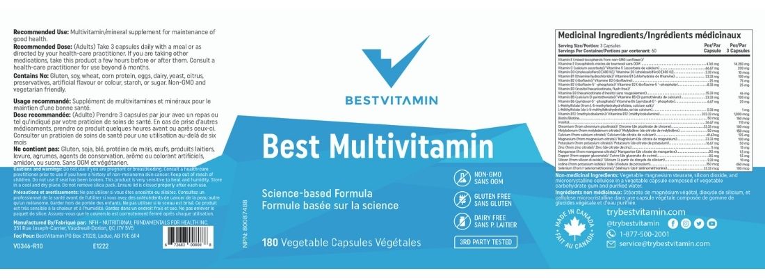 BestVitamin Best Multivitamin, Science Based Formula, 2 month supply, 180 Vegetable Capsules
