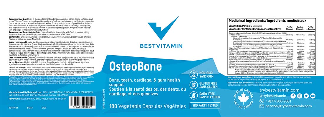 BestVitamin OsteoBone, Bone, Teeth, Cartilage & Gum Health Support, 180 Vegetable Capsules