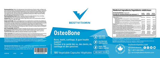 BestVitamin OsteoBone, Bone, Teeth, Cartilage & Gum Health Support, 180 Vegetable Capsules