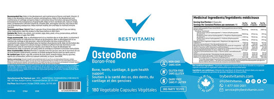BestVitamin OsteoBone (Boron-Free), Bone, Teeth, Cartilage & Gum Health Support, 180 Vegetable Capsules