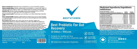 BestVitamin Best Probiotic For Gut Recovery 50 Billion CFU, 10 strains for optimal gut bacteria repopulation, 60 Enteric Coated Capsules *50% Off, Final Sale