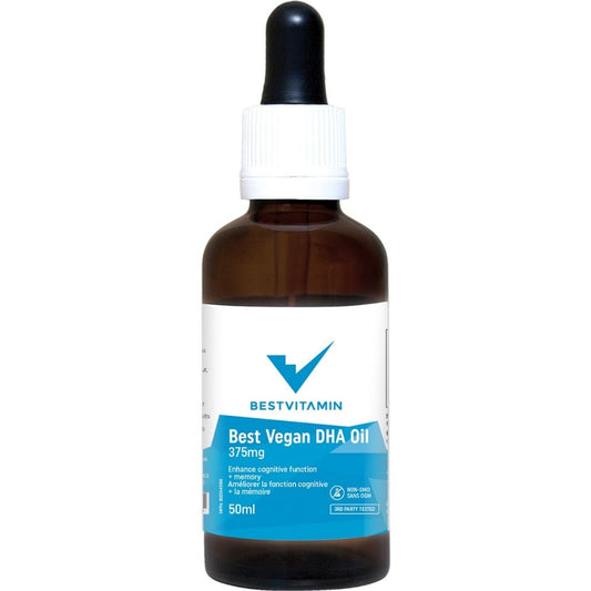 BestVitamin Best Vegan DHA Oil, Concentrated 375mg DHA, Omega Algae Oil, 50ml, 50 Servings