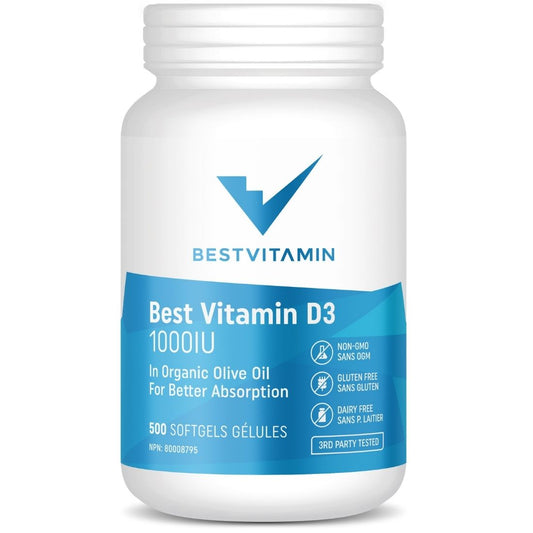 BestVitamin Best Vitamin D3 1000IU Softgels (In Organic Olive Oil For Better Absorption)