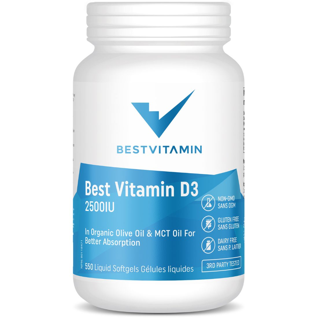 BestVitamin Best Vitamin D3 2500IU Extra Strength Softgels  (In Organic Olive Oil & MCT Oil For Better Absorption)