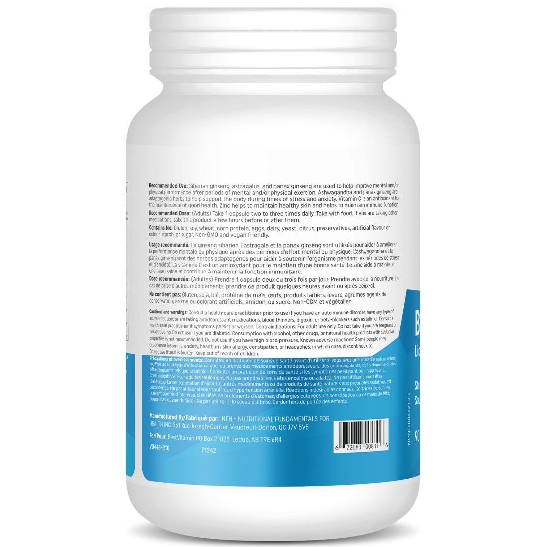 BestVitamin Best Adrenal Support, Licorice-Free, 90 Vegetable Capsules, Clearance 50% Off, Final Sale