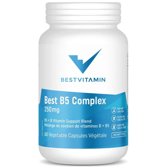 BestVitamin Best B5 Complex, 250mg B5 Plus B-Complex, Non-GMO, 60 Vegetable Capsules