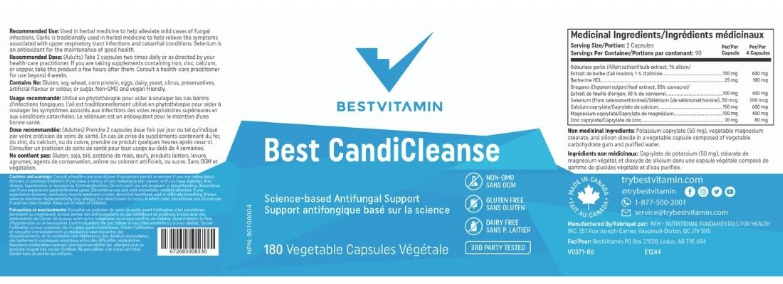BestVitamin Best CandiCleanse, Antifungal, Eliminates candida & helps prevent future outbreaks, 180 Vegetable Capsules