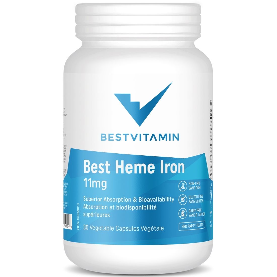 BestVitamin Best Heme Iron 11mg Plus Vitamin C, Folate & B12, Highly bioavailable form of iron, Vegetable Capsules