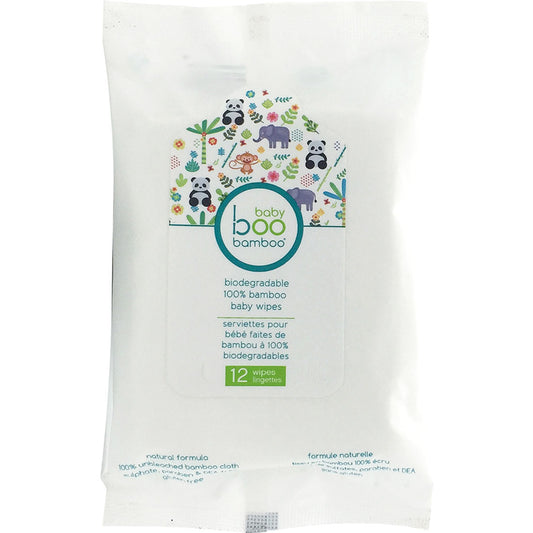 Boo Bamboo Baby Boo Biodegradable Travel Wipes, 24 x 12 Wipes