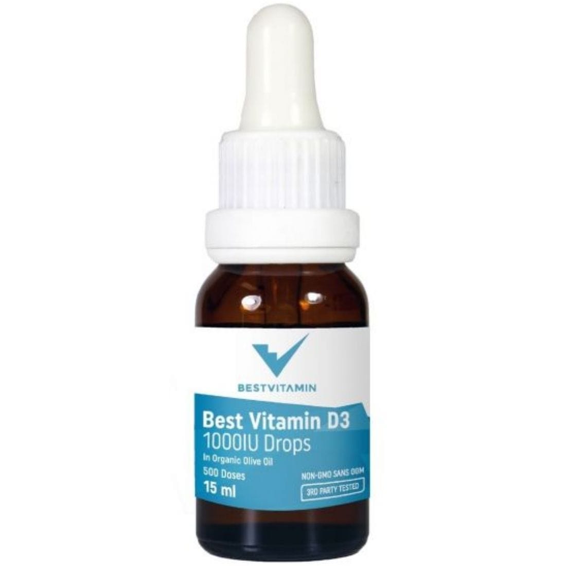 BestVitamin Best Liquid Vitamin D3 Drops 1000IU with Organic Olive Oil, 500 Servings, 15ml