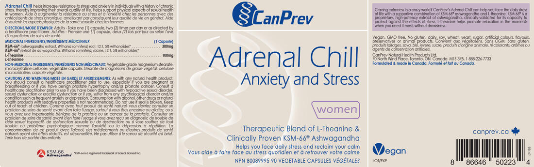 CanPrev Adrenal Chill for Women, 90 Vegetable Capsules