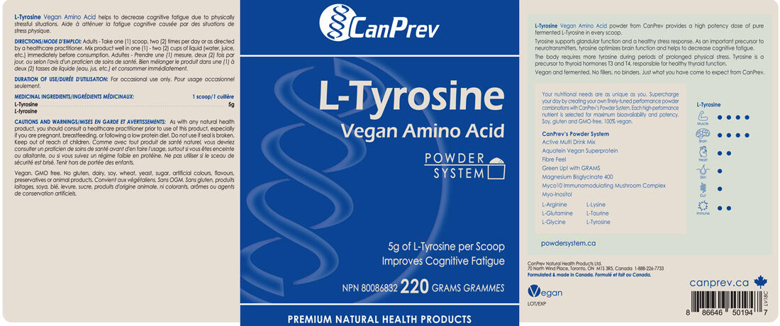 CanPrev L-Tyrosine Powder (5000mg per Scoop), 220g