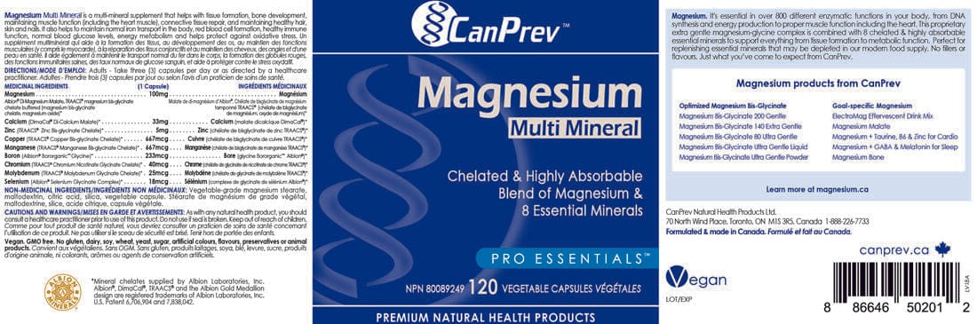 CanPrev Magnesium Multi-Mineral (Chelated), 120 Capsules