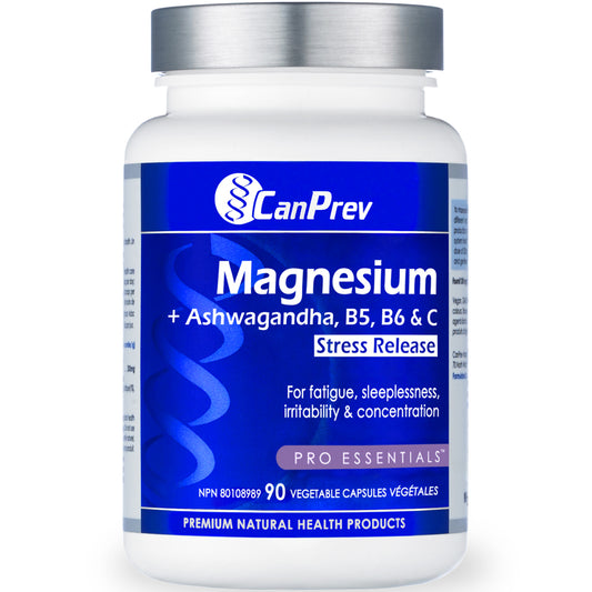 CanPrev Magnesium Stress Release with Ashwagandha, B5, B6 and C, 90 Vegetable Capsules