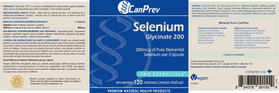 CanPrev Selenium Glycinate 200, 120 Vegetable Capsules