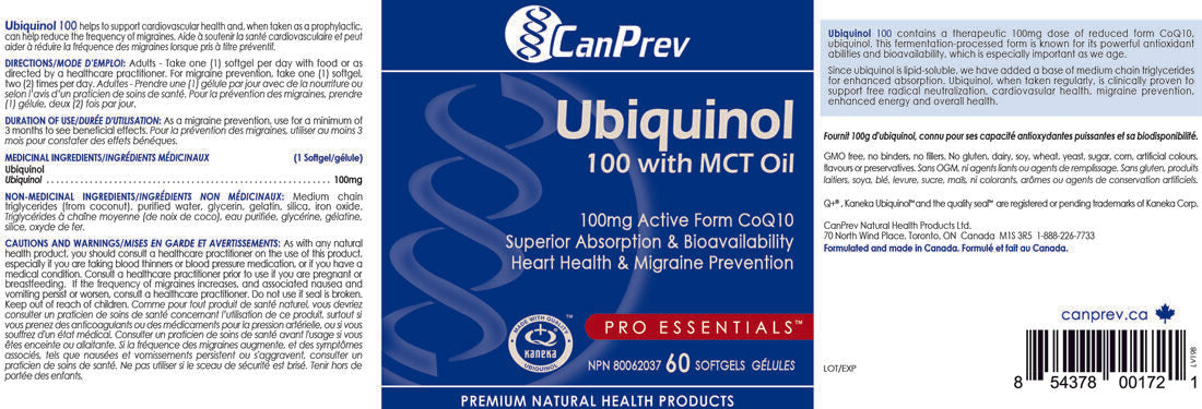 CanPrev Ubiquinol 100mg with MCT Oil, 60 softgels