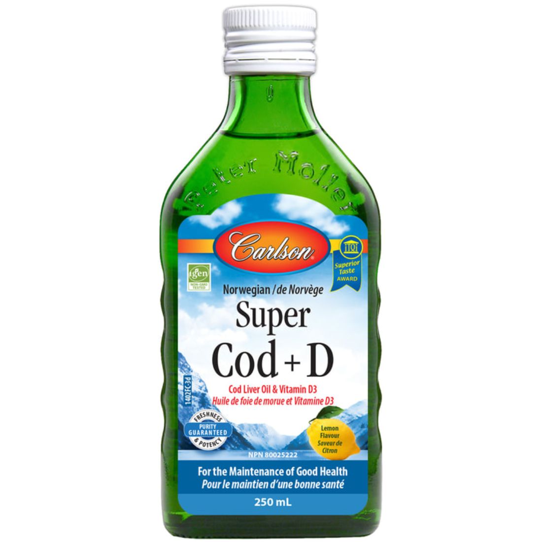 Carlson Super Cod Plus D, Cod Liver Oil and Vitamin D3 (TG), Lemon Flavour, 250ml