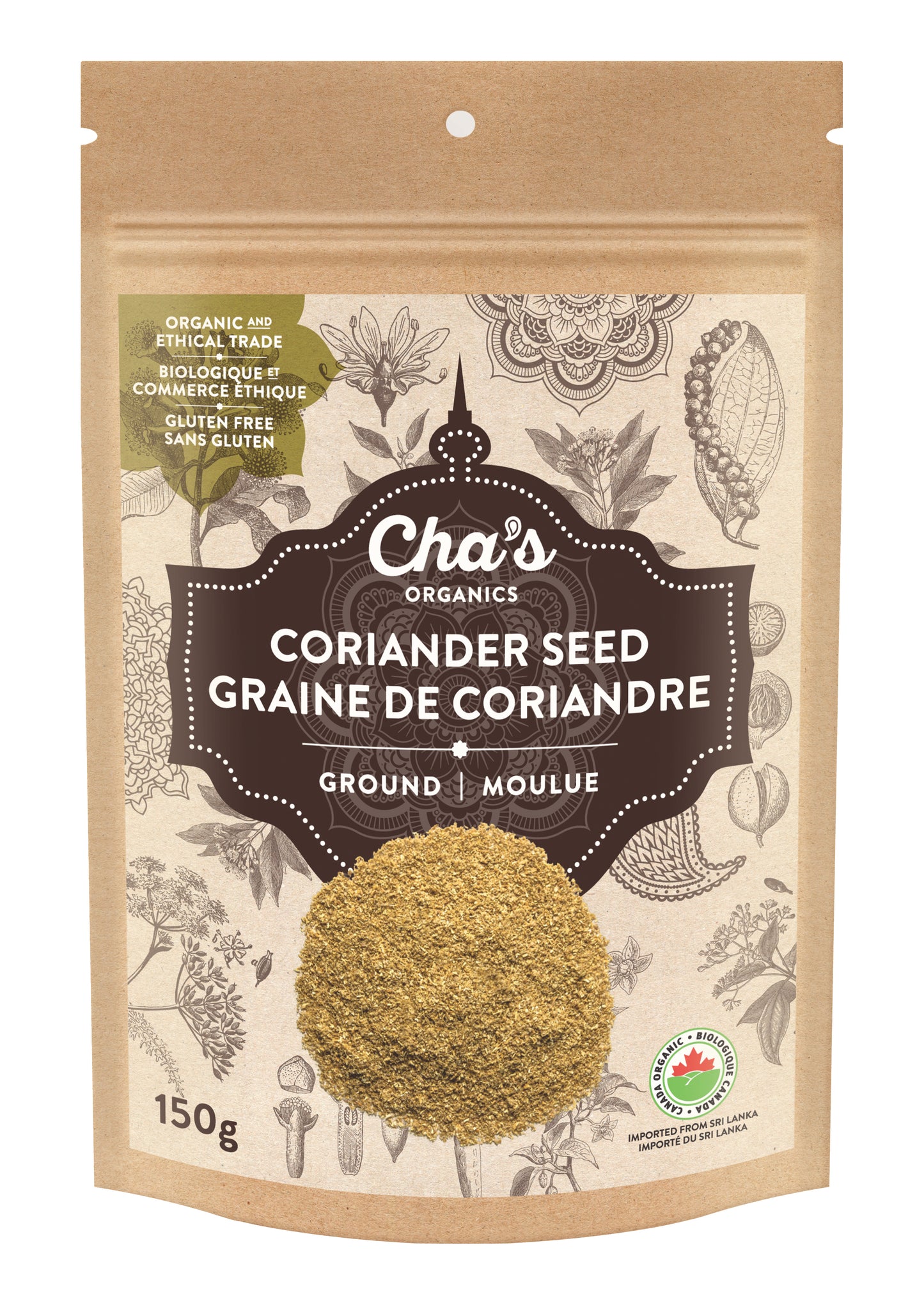 Chas Organics Ground Coriander Seed, Case of 6 x 150g