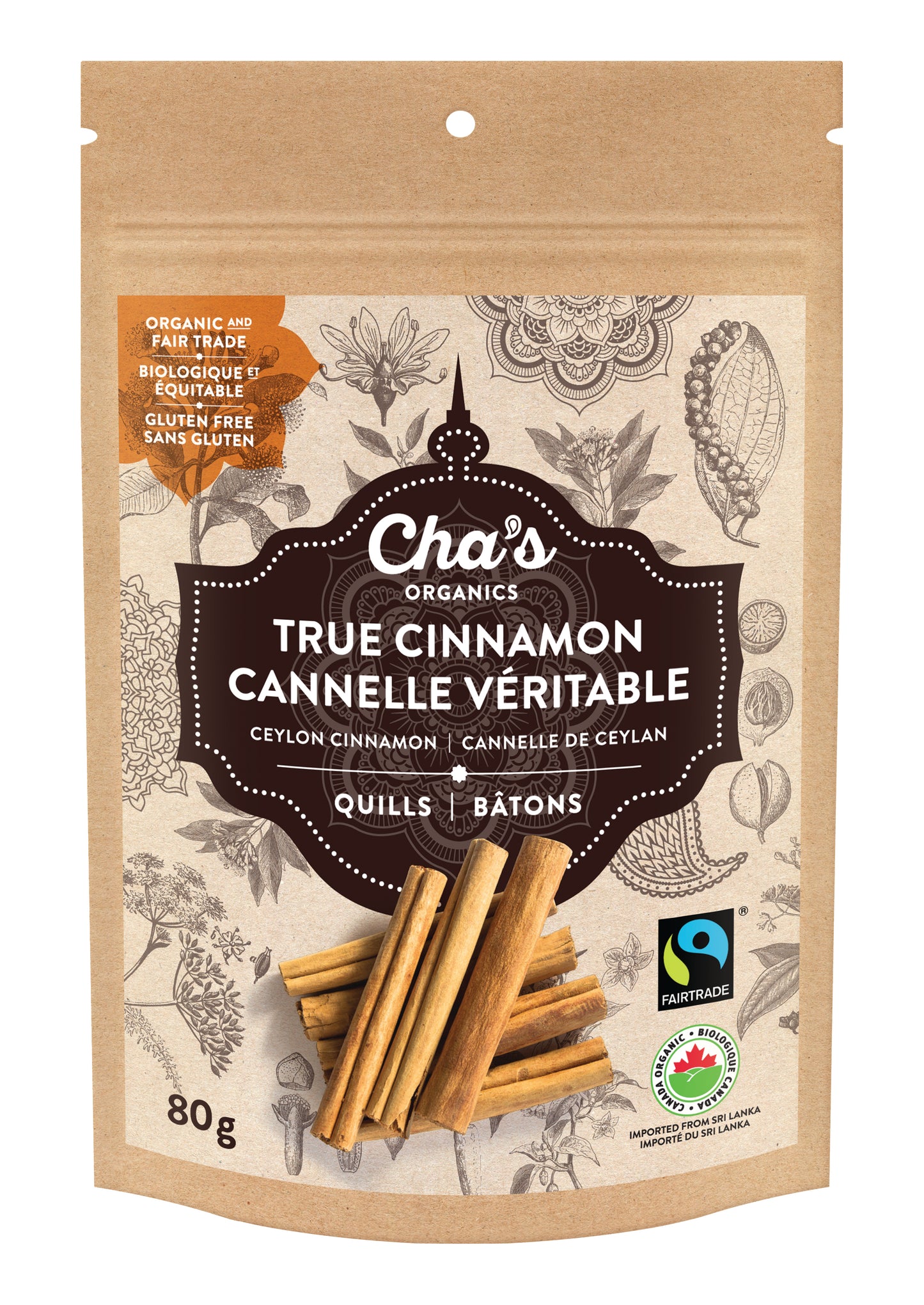 Chas Organics True Cinnamon Quills, Case of 6 x 80g