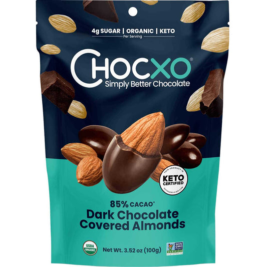 ChocXO Chocolate KETO Dark Chocolate Covered Almonds, Case of 6 x 98g