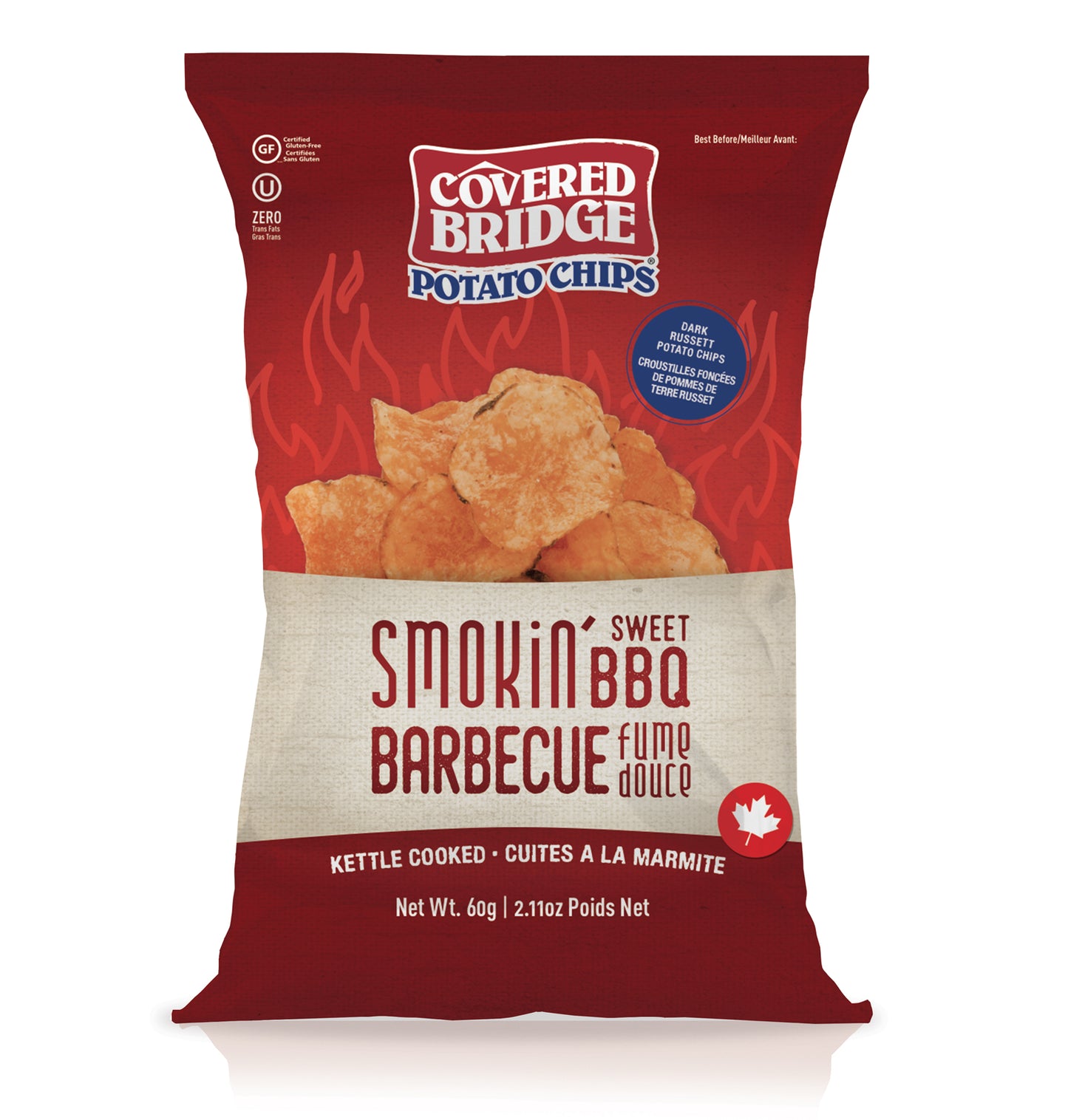 Covered Bridge Potato Chips Single Size Bag, Case of 24 x 60g