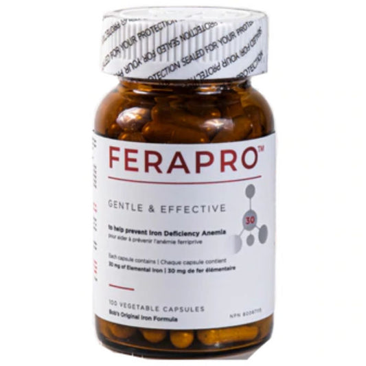 FeraPro 30 Vegan Iron Supplement 30mg, Gentle and Effective, Bobs Original Formula with Vitamin C, B12, Folate and Glycine, 100 Vegetable Capsules
