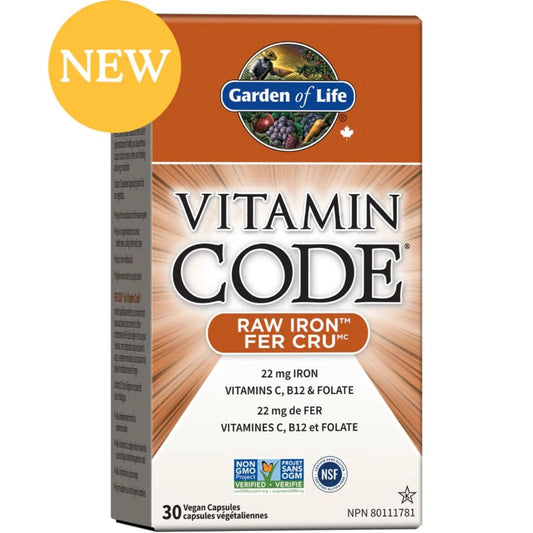 Garden Of Life Vitamin Code Raw Iron 22mg with Vitamins C, B12 and Folate, 30 Vegan Capsules (50% Off Exp May/24 Final Sale)