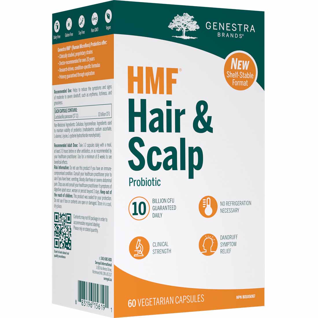 Genestra HMF Hair & Scalp, 10 Billion CFU, Shelf Stable, 60 Capsules