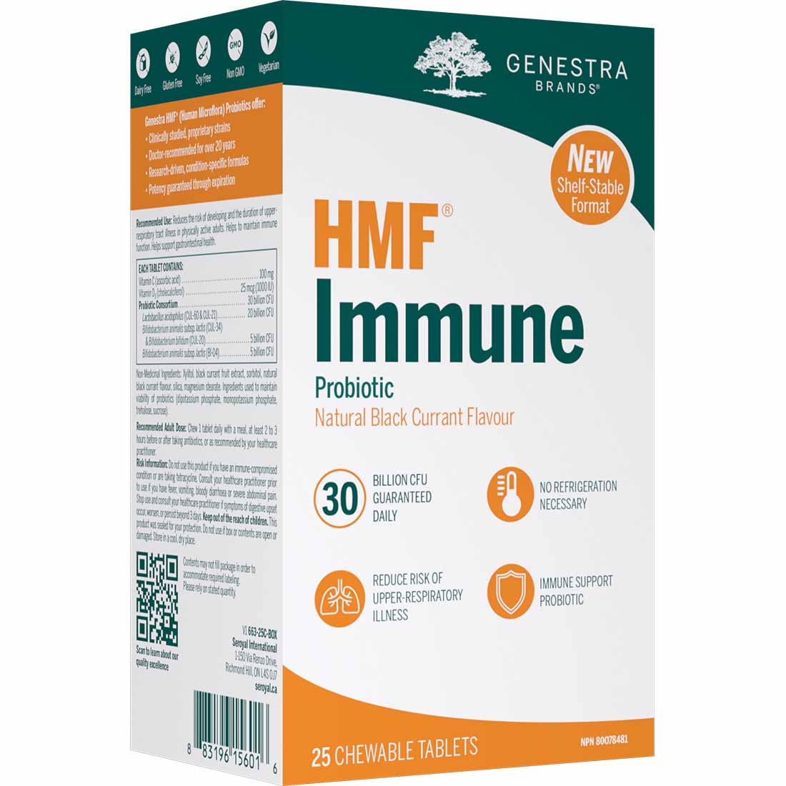 Genestra HMF Immune, 30 Billion CFU, Shelf Stable, 25 Chewable Tablets
