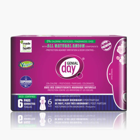 Genial Day Postpartum Pads-Extra Heavy, 6 Pack