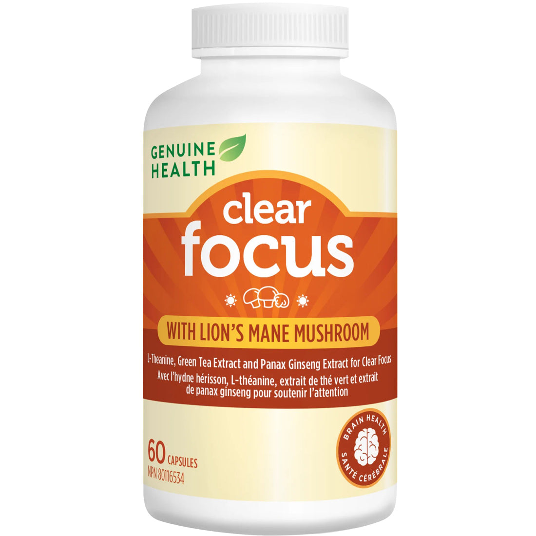 Genuine Health Clear Focus with Lion's Mane Mushroom, 60 Capsules