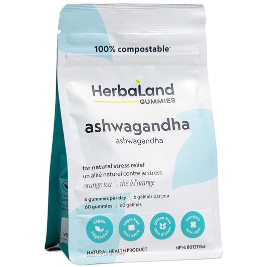 Herbaland Ashwagandha Gummies 100mg, Orange Tea Flavour, 60 Gummies