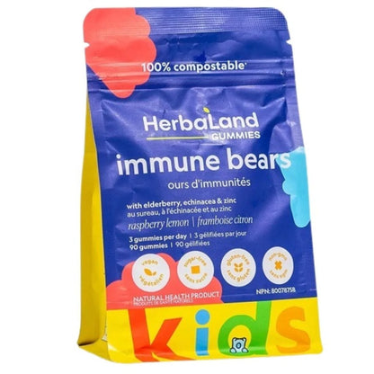 Herbaland Kids Immune Bears For Kids, Vitamin C, Echinacea, Elderberry and Zinc Gummies, 60 Gummies