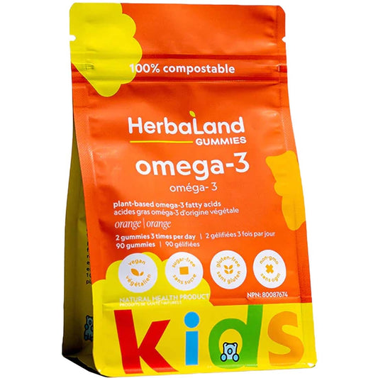 Herbaland Omega 3 Gummies for Kids, Vegan, Sugar-Free, Gluten-Free, 90 Gummies