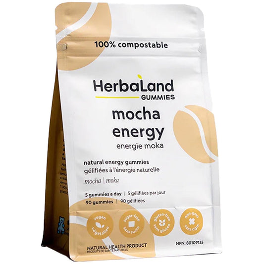 Herbaland Mocha Energy Natural Energy Gummies, 100mg Caffeine per Serving, 90 Gummies