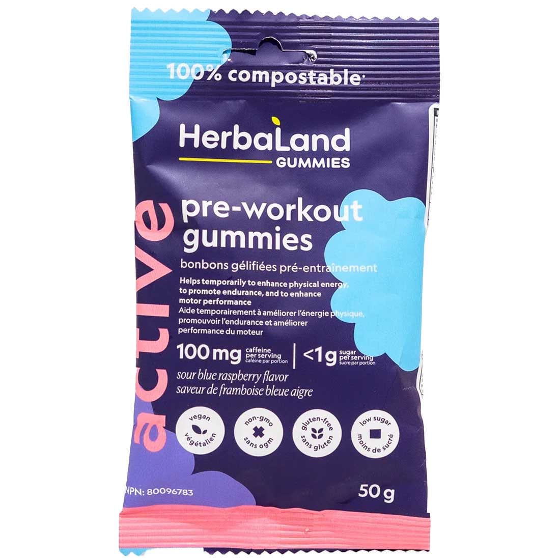 Herbaland Pre-workout Gummies, 100mg of Caffeine