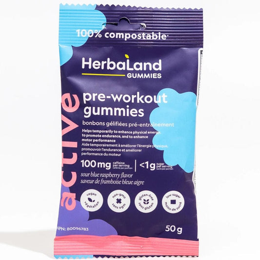 Herbaland Pre Workout Gummies-Sour Blue Raspberry-50g Single Bag
