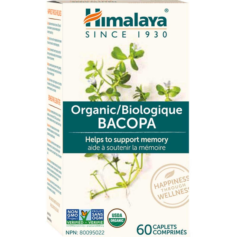 Himalaya Organic Bacopa, Bacopa Powder 500mg + Bacopa Extract 250mg, Helps Support Memory and Mental Alertness, 60 Caplets