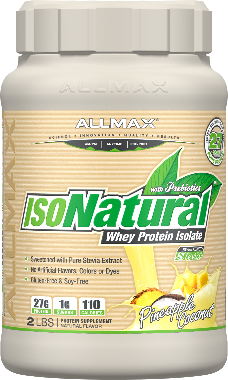 Allmax IsoNatural, 100% Natural Pure Whey Protein Isolate, 99% Lactose Free